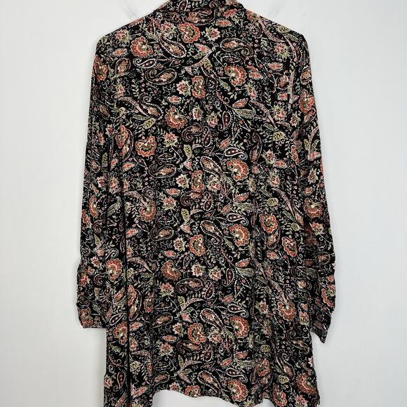 J.Jill Tunic Top SP Small Petite Dark Brown Paisley Floral Long Sleeves Pockets - Picture 8 of 8
